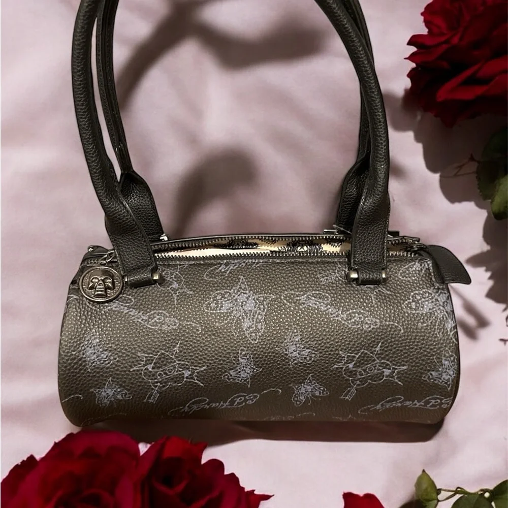 Ed Hardy Black Multicolor Graphic Barrel Shoulder Bag NWT - Picture 6 of 10